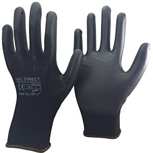 Nitrile Coated Thin PU Black Gloves, Pack of 12-0