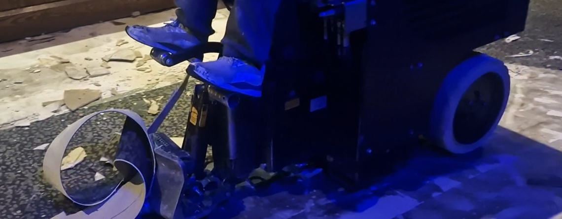 Using flooring tools to remove products like carpet.