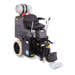 National Flooring Equipment 8000 propane ride-on floor scraper with hydraulic blade system and carbide angle shank attachment for heavy-duty commercial floor removal.