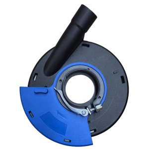 Hand grinder dust cowl with quick release clip and swivel edge section